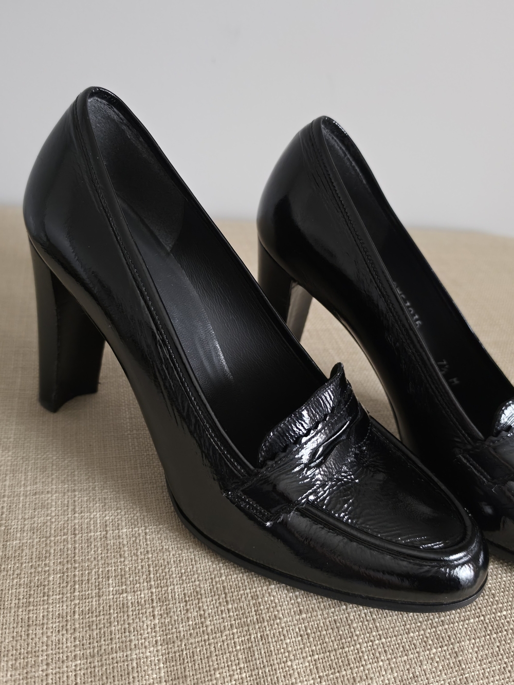 Stuart Weitzman Black Patent Leather Loafer-Style High Heels